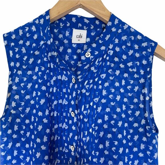 Cabi Electric Peplum Sheer Blue Tank Top XS - Picture 5 of 10